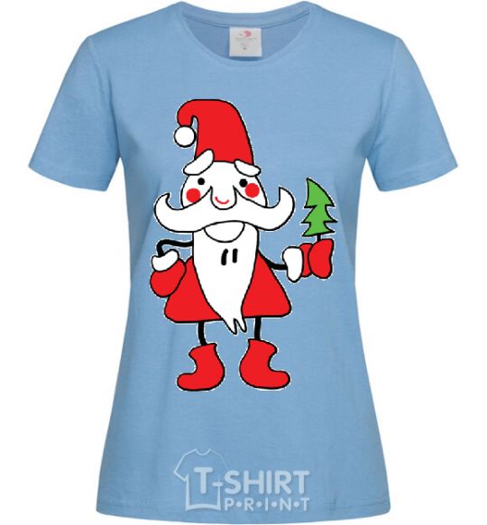 Women's T-shirt SANTA CLAUS WITH A CHRISTMAS TREE sky-blue фото