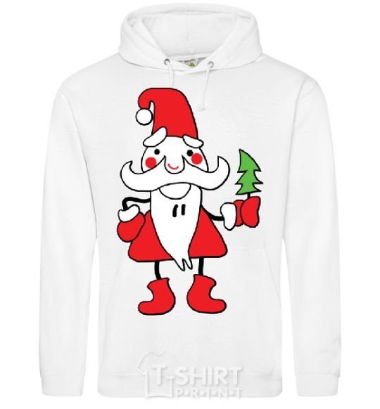 Men`s hoodie SANTA CLAUS WITH A CHRISTMAS TREE White фото