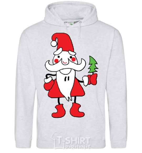 Men`s hoodie SANTA CLAUS WITH A CHRISTMAS TREE sport-grey фото