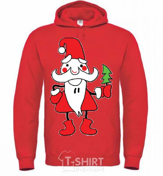Men`s hoodie SANTA CLAUS WITH A CHRISTMAS TREE bright-red фото