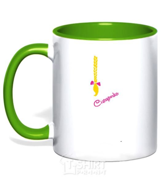 Mug with a colored handle SNOW MAIDEN PIGTAIL kelly-green фото