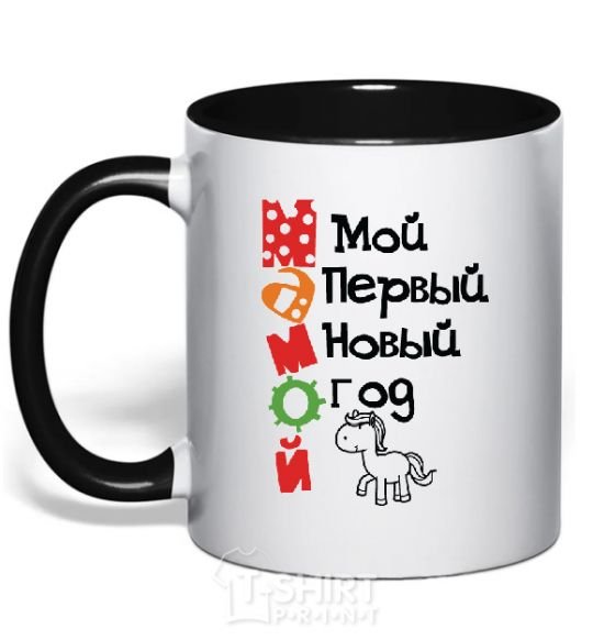 Mug with a colored handle NEW YEAR BY MOM black фото