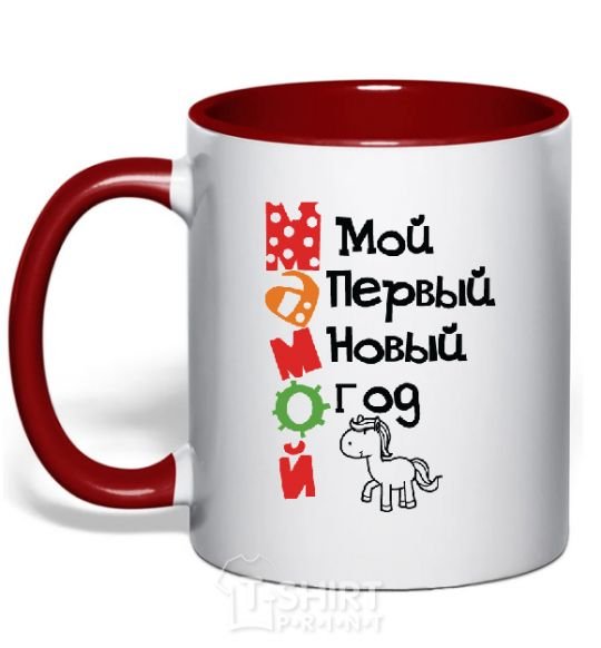 Mug with a colored handle NEW YEAR BY MOM red фото