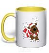 Mug with a colored handle STRIPED DEER yellow фото