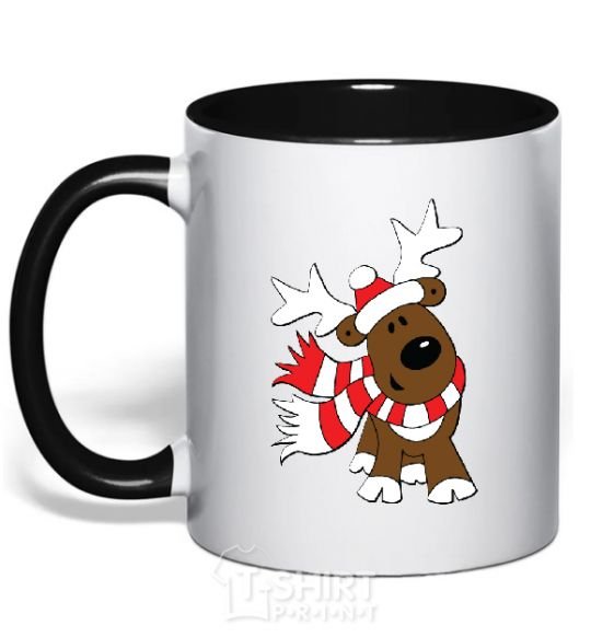 Mug with a colored handle STRIPED DEER black фото