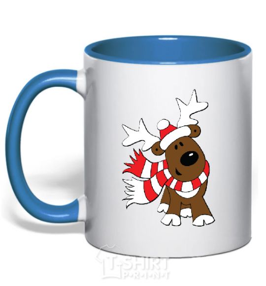 Mug with a colored handle STRIPED DEER royal-blue фото