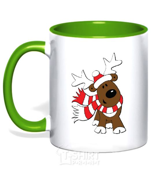 Mug with a colored handle STRIPED DEER kelly-green фото