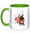 Mug with a colored handle STRIPED DEER kelly-green фото