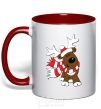 Mug with a colored handle STRIPED DEER red фото