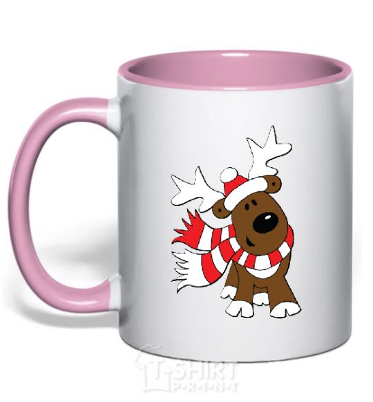 Mug with a colored handle STRIPED DEER light-pink фото