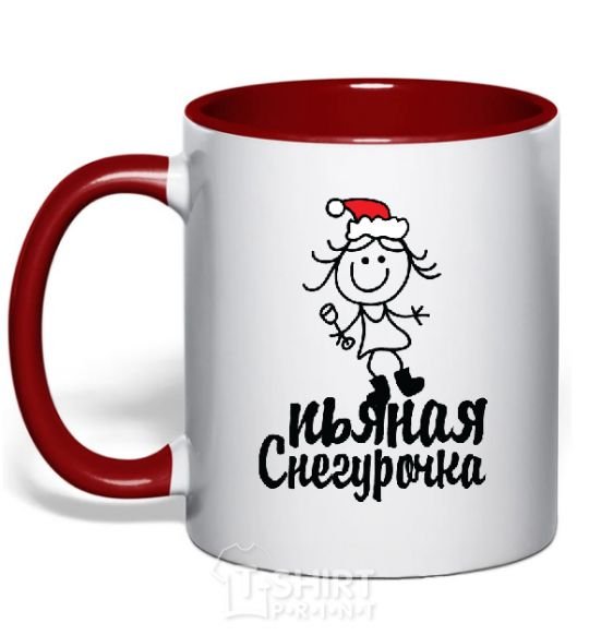 Mug with a colored handle DRUNKEN SNOW MAIDEN red фото