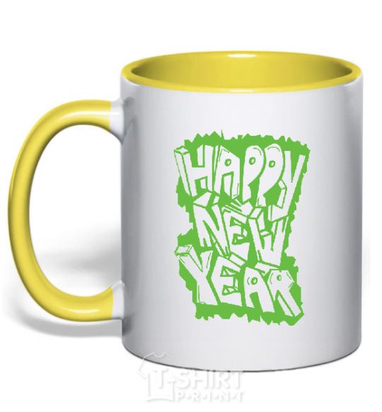 Mug with a colored handle HAPPY NEW YEAR GRAFFITI yellow фото