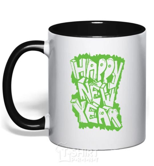 Mug with a colored handle HAPPY NEW YEAR GRAFFITI black фото