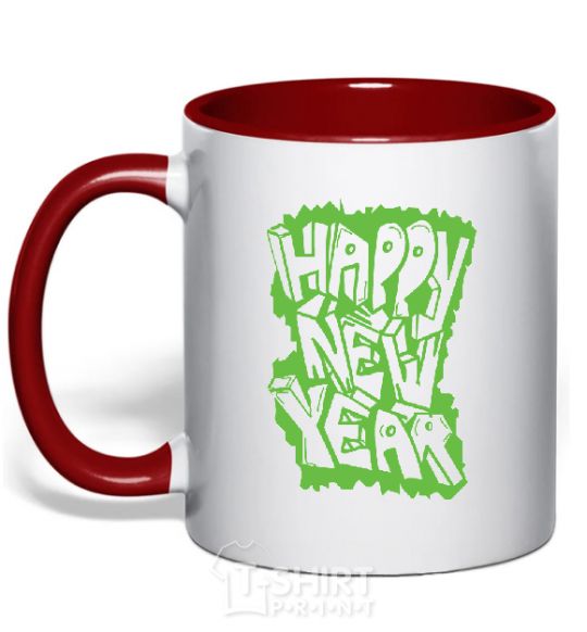 Mug with a colored handle HAPPY NEW YEAR GRAFFITI red фото