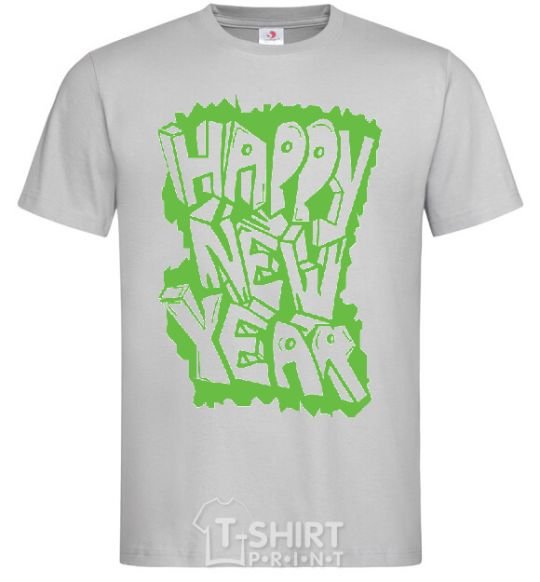 Men's T-Shirt HAPPY NEW YEAR GRAFFITI grey фото