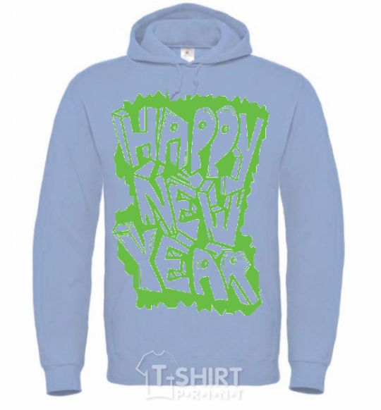Men`s hoodie HAPPY NEW YEAR GRAFFITI sky-blue фото