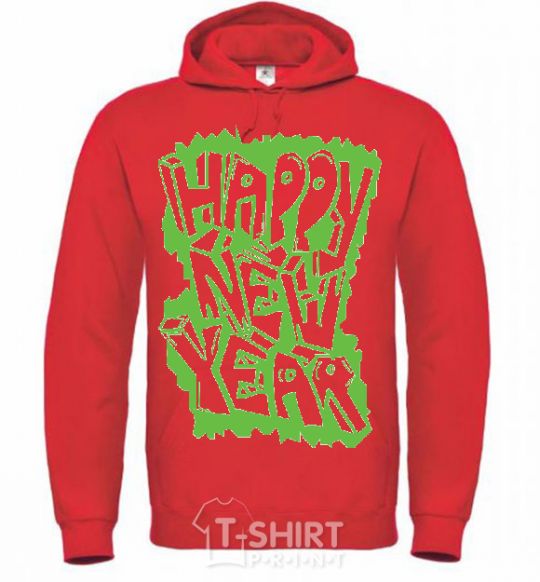 Men`s hoodie HAPPY NEW YEAR GRAFFITI bright-red фото