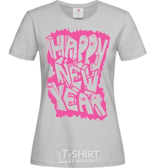 Women's T-shirt HAPPY NEW YEAR GRAFFITI grey фото
