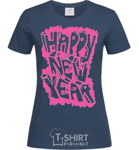 Women's T-shirt HAPPY NEW YEAR GRAFFITI navy-blue фото