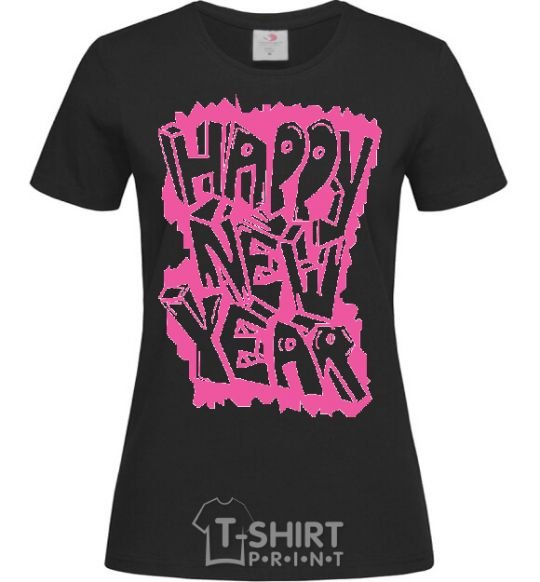 Women's T-shirt HAPPY NEW YEAR GRAFFITI black фото