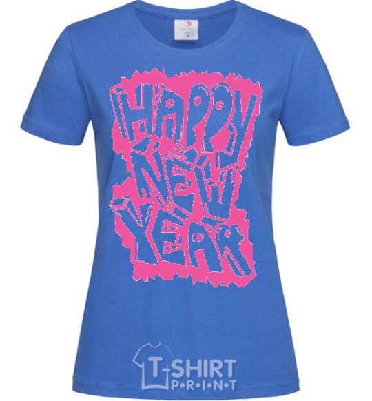 Women's T-shirt HAPPY NEW YEAR GRAFFITI royal-blue фото
