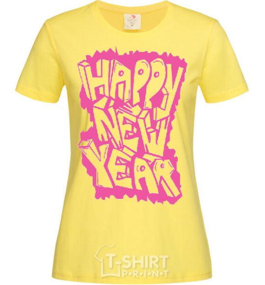 Women's T-shirt HAPPY NEW YEAR GRAFFITI cornsilk фото