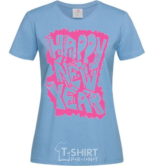 Women's T-shirt HAPPY NEW YEAR GRAFFITI sky-blue фото