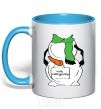 Mug with a colored handle I WANT A SNOW MAIDEN GREEN sky-blue фото