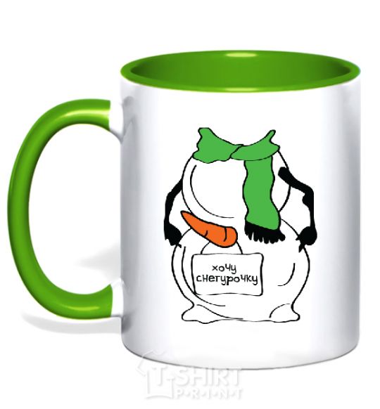 Mug with a colored handle I WANT A SNOW MAIDEN GREEN kelly-green фото