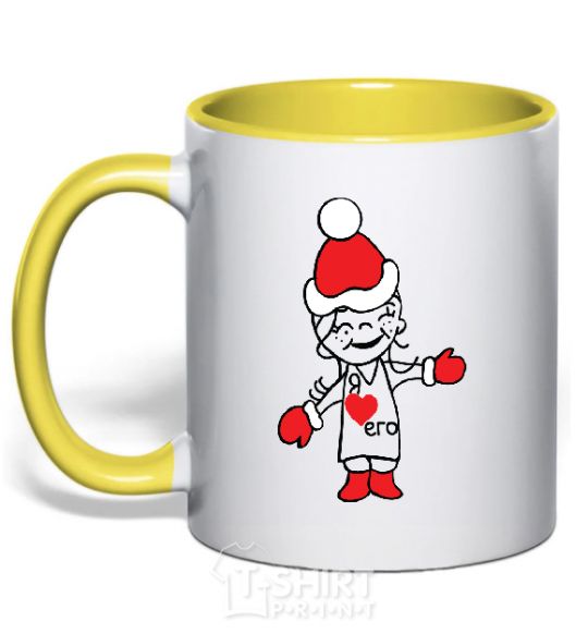 Mug with a colored handle I LOVE HIM... yellow фото