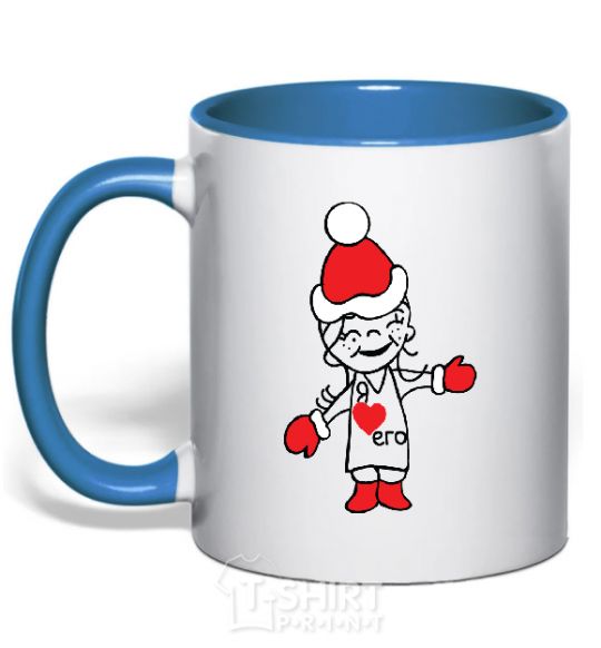Mug with a colored handle I LOVE HIM... royal-blue фото