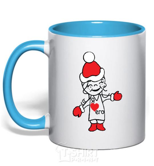 Mug with a colored handle I LOVE HIM... sky-blue фото