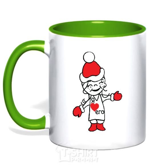 Mug with a colored handle I LOVE HIM... kelly-green фото