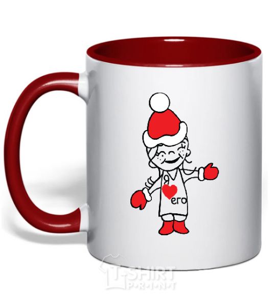 Mug with a colored handle I LOVE HIM... red фото