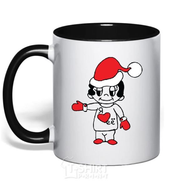 Mug with a colored handle I LOVE HER... black фото