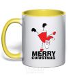 Mug with a colored handle FUN SANTA yellow фото