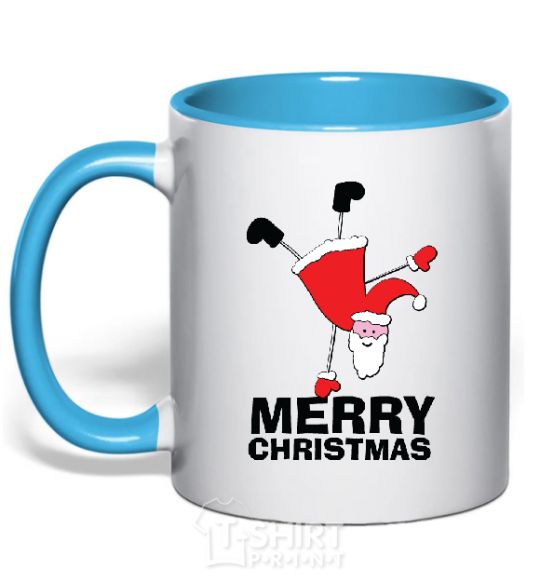 Mug with a colored handle FUN SANTA sky-blue фото