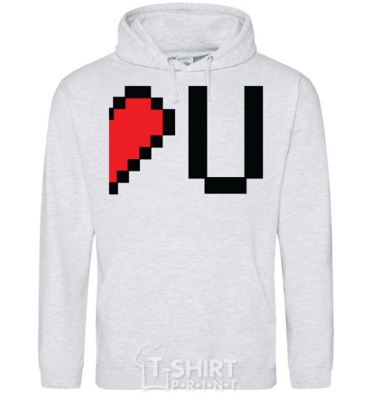 Men`s hoodie LOVE U pixels sport-grey фото