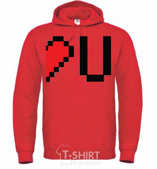 Men`s hoodie LOVE U pixels bright-red фото