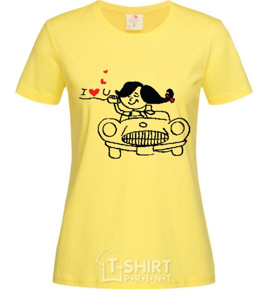 Женская футболка ВЛЮБЛЕННЫЕ НА АВТО Женщина Лимонный фото