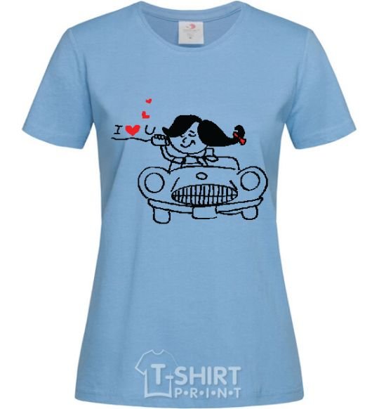 Women's T-shirt LOVED ON AUTO Woman sky-blue фото
