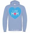 Men`s hoodie I love mom big heart sky-blue фото