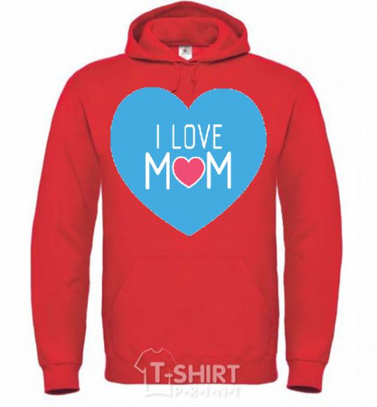 Men`s hoodie I love mom big heart bright-red фото