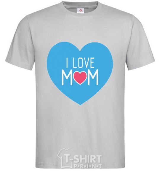Мужская футболка I love mom big heart Серый фото