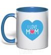 Mug with a colored handle I love mom big heart royal-blue фото