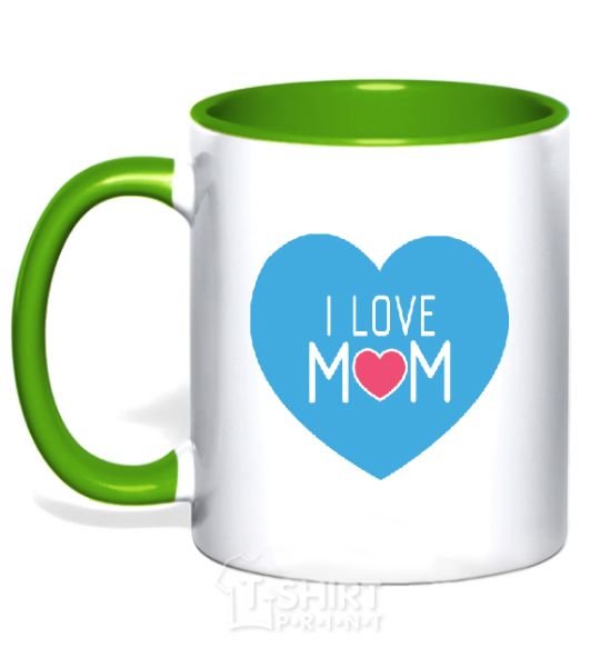 Чашка с цветной ручкой I love mom big heart Зеленый фото