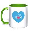 Mug with a colored handle I love mom big heart kelly-green фото