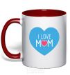 Mug with a colored handle I love mom big heart red фото