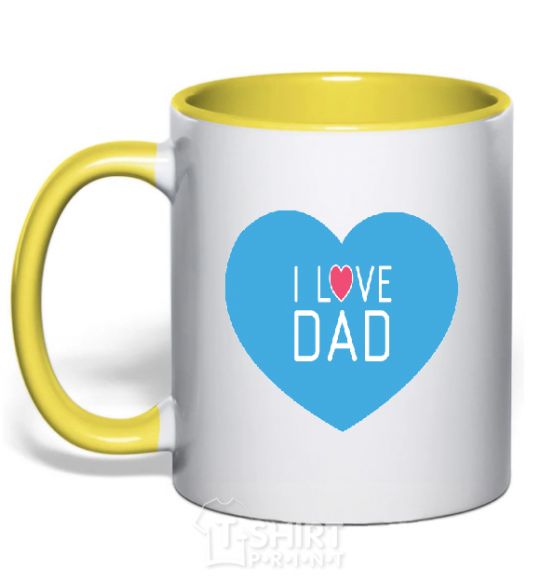 Mug with a colored handle I LOVE DAD yellow фото