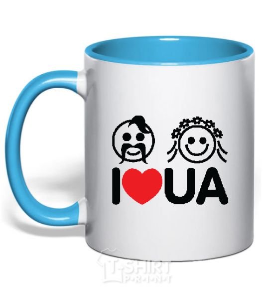 Mug with a colored handle I love UA sky-blue фото